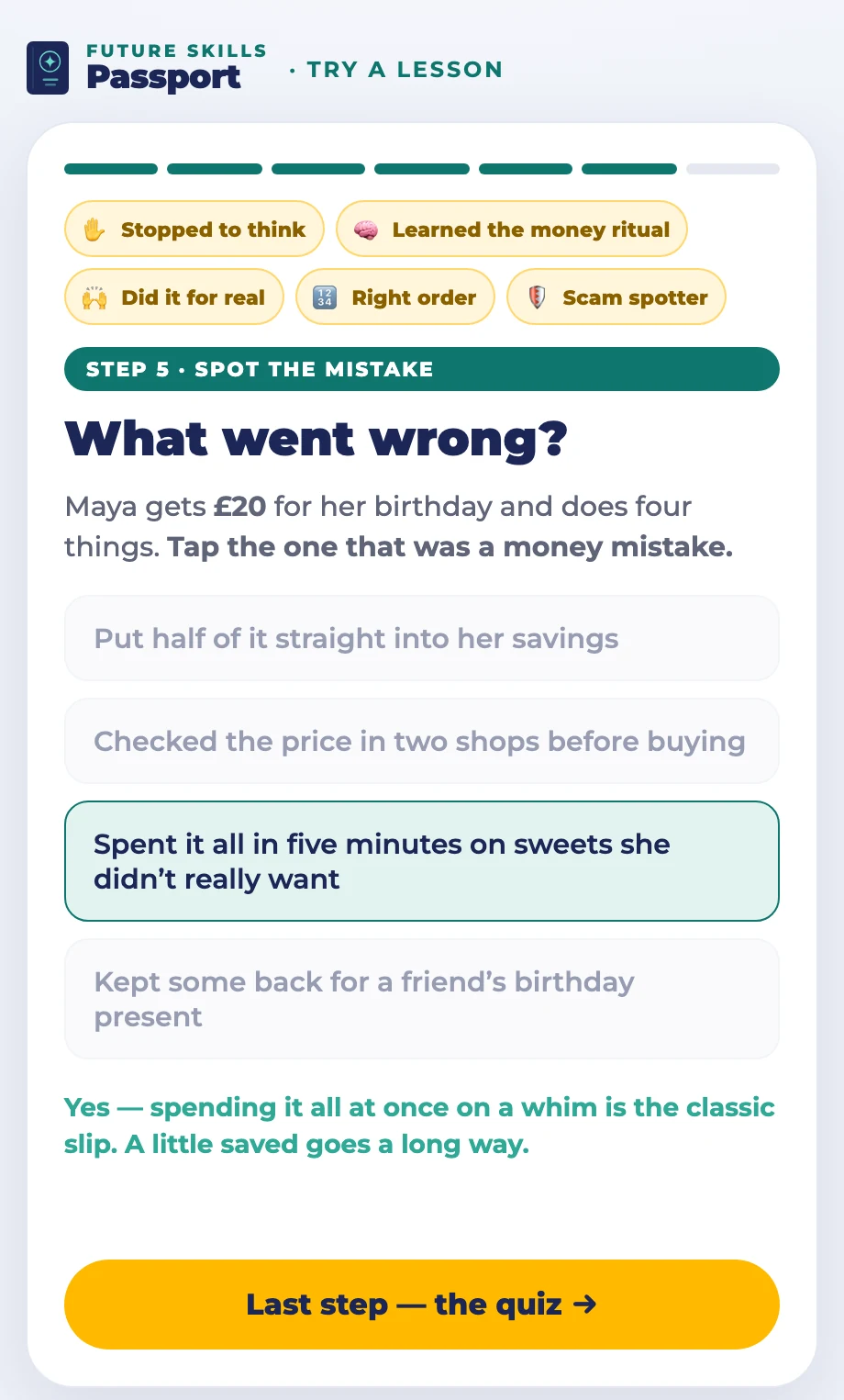 What went wrong?: Find the mistake in someone else's choices